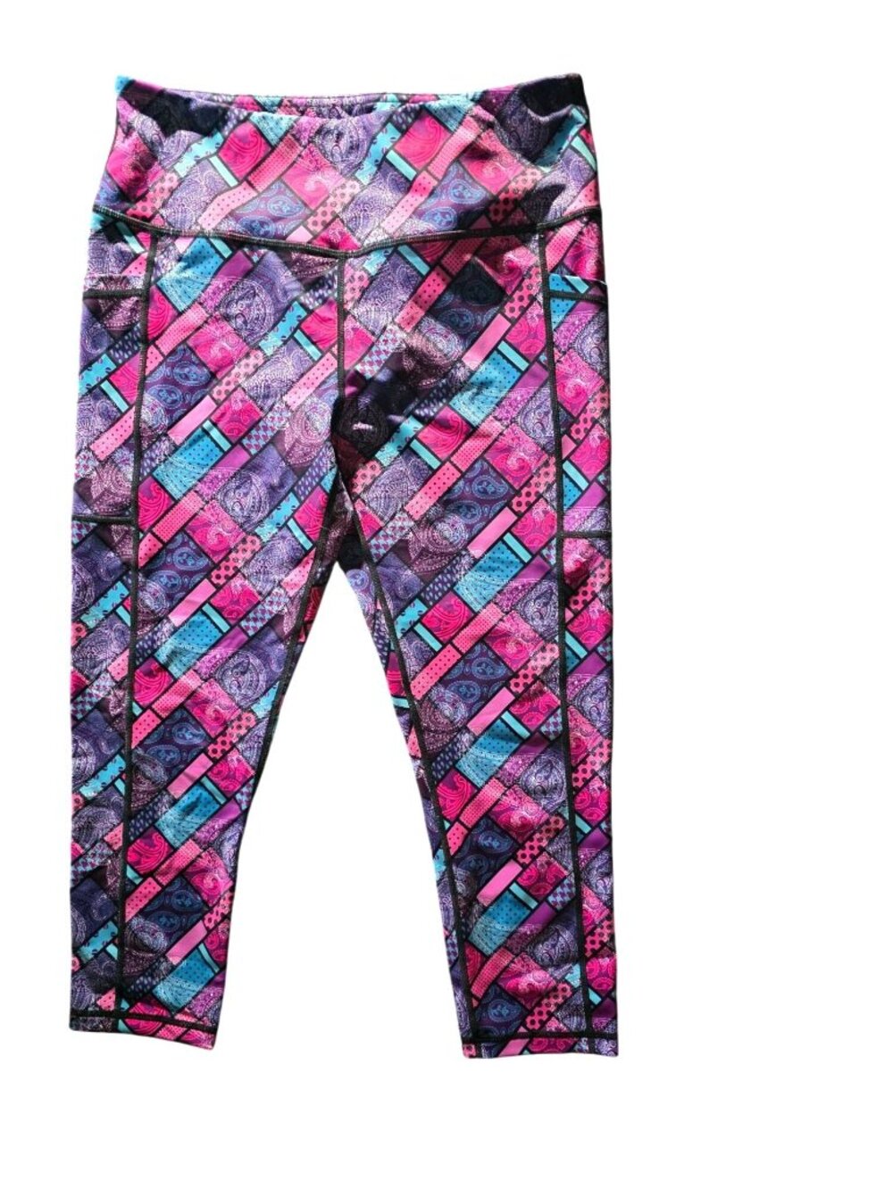 CVG leggings purple paisley Medium Capri workout pants yoga fitness exercise
